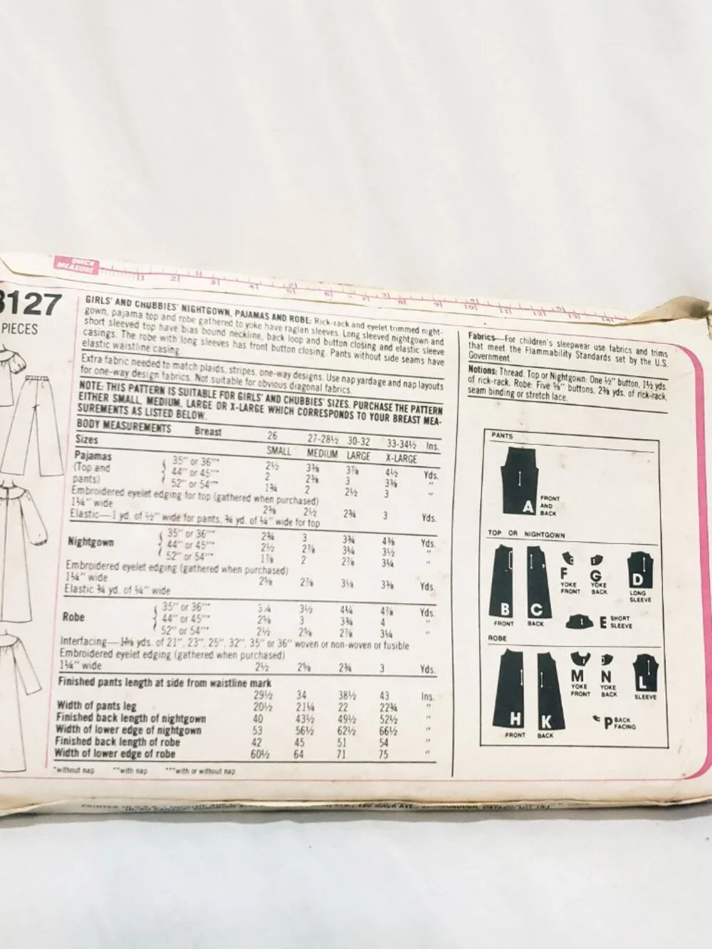 Girls Nightgown Pajamas Robe Pattern 8127 Size Small Simplicity Precut Bust 26
